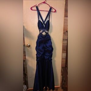 Masquerade cut out beaded prom dress